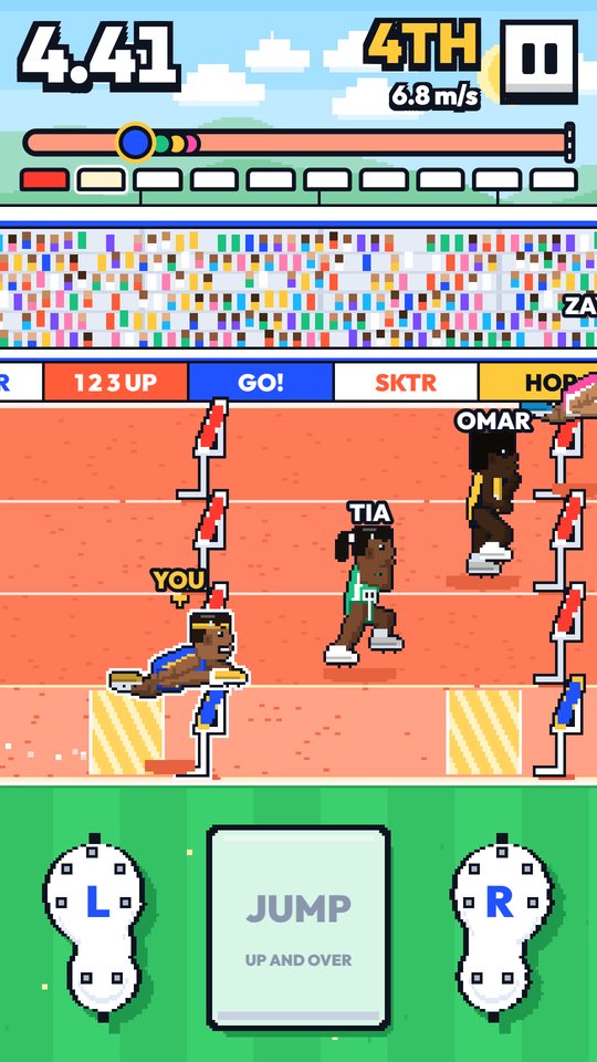 The 110m hurdles mid-race